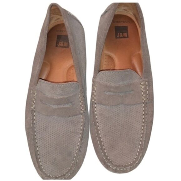 NWOB JOHNSTON & MURPHY SHEEPSKIN DRIVING MOC Size 9 Tan Suede PENNY LOAFER